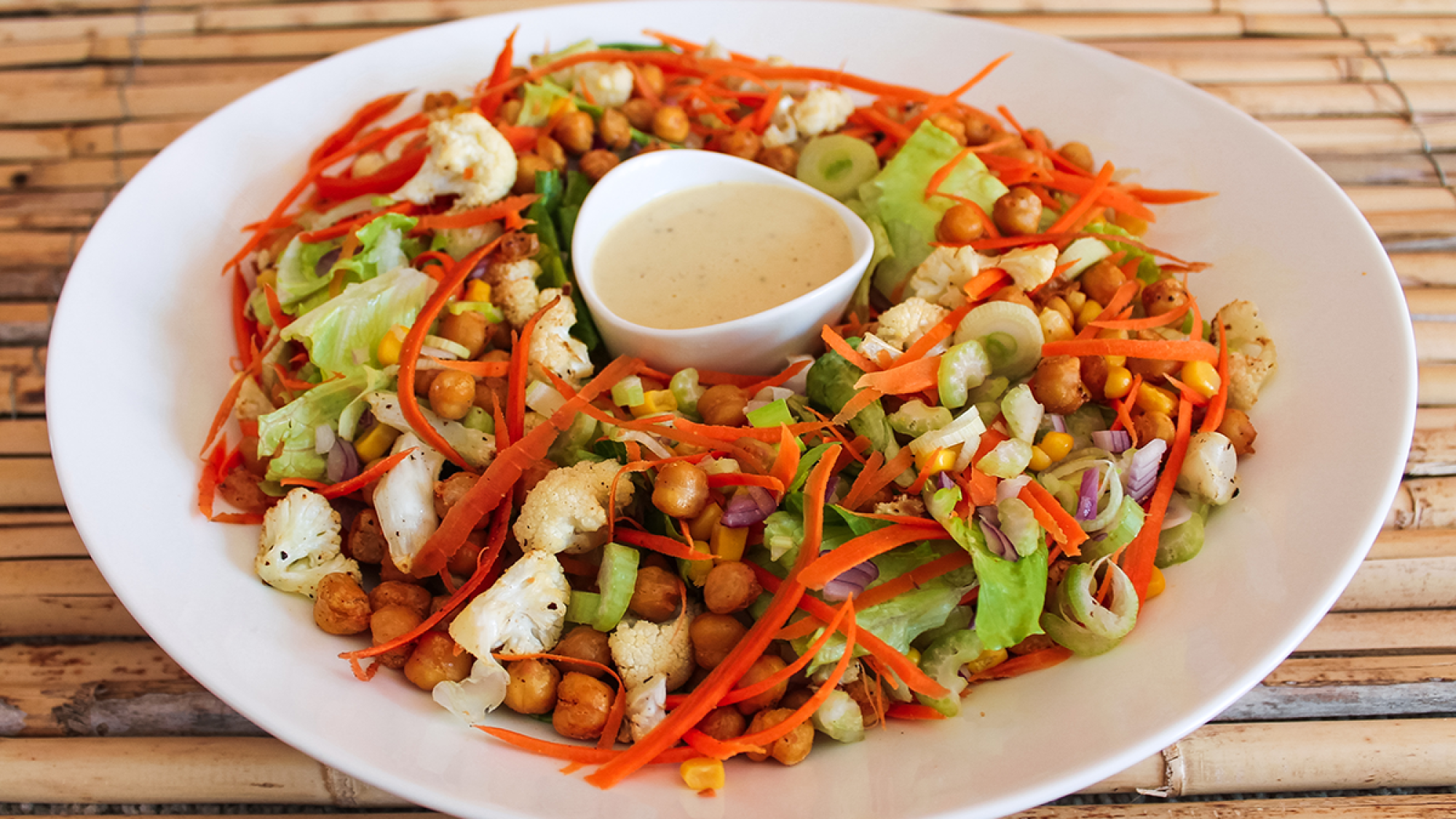 vegetable salad with tahini dressing