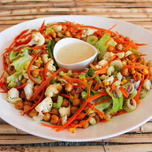 vegetable salad with tahini dressing