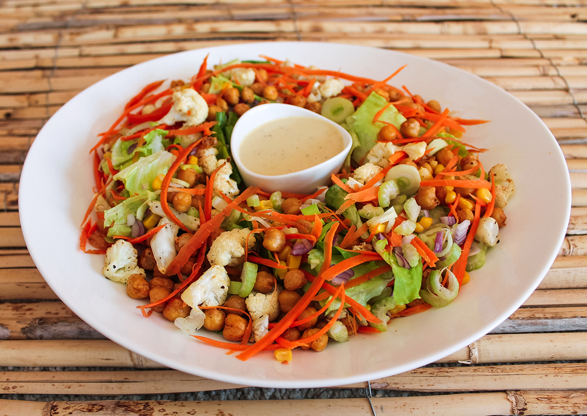 vegetable salad with tahini dressing