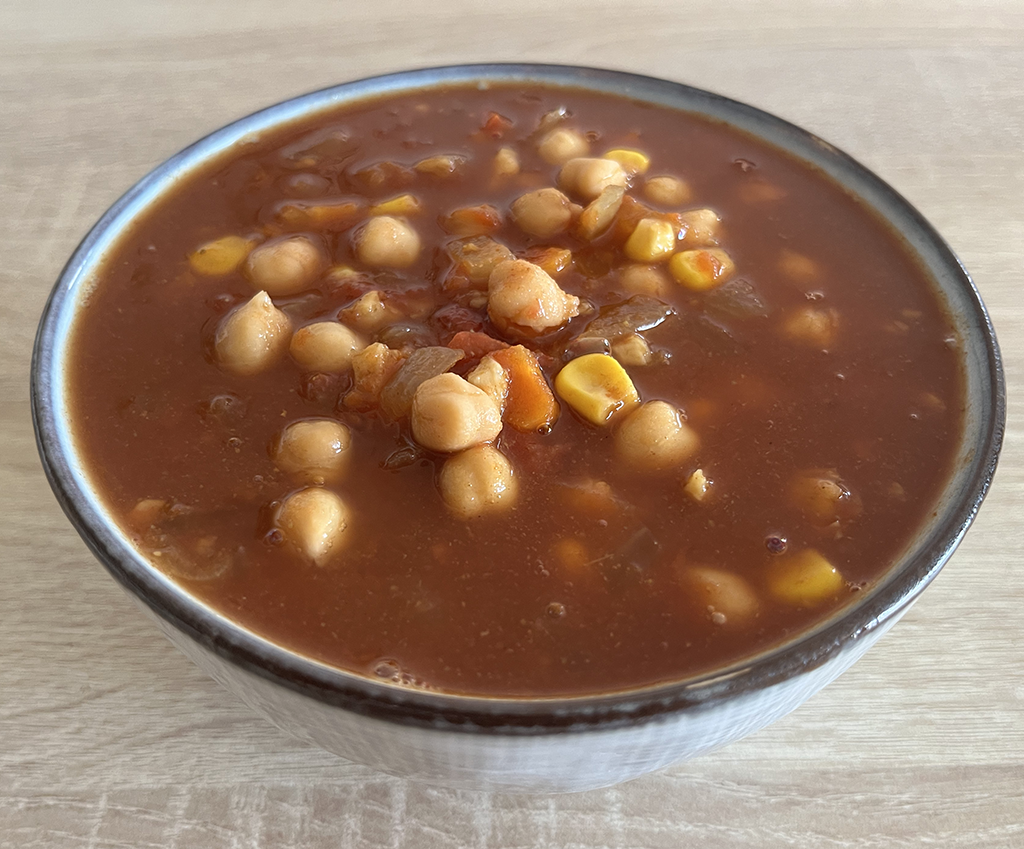 Healthy low calorie chickpea vegan soup with mexican flavour 